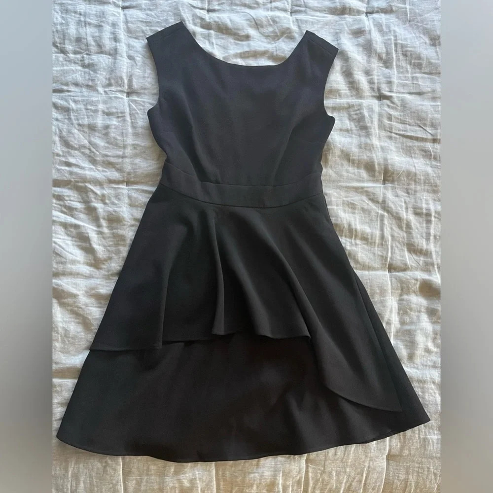 Eliza J Little Black Dress Cascading Ruffle Sleeveless Size 8 Wedding Guest